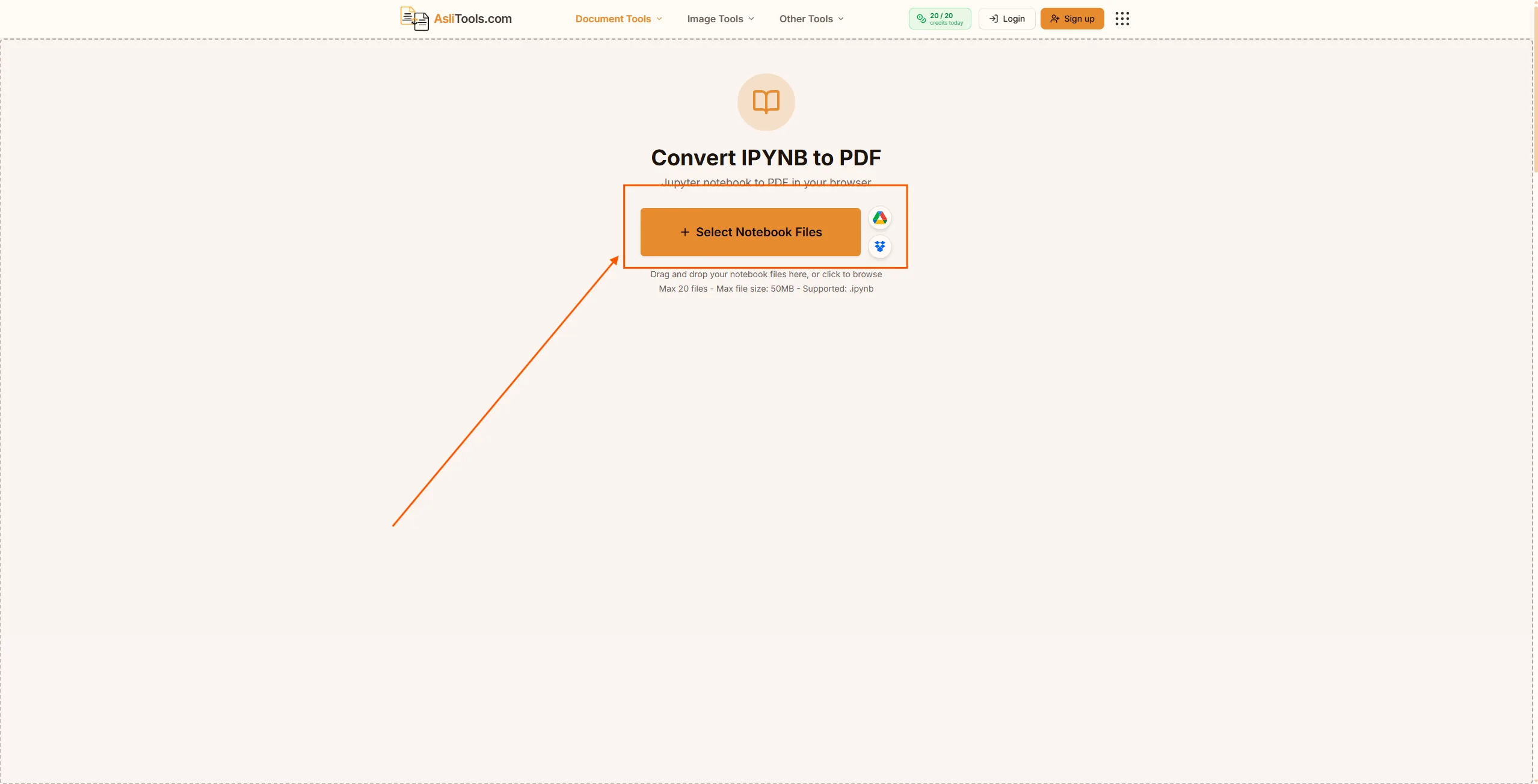 Upload your Jupyter notebook to the AsliTools IPYNB to PDF converter