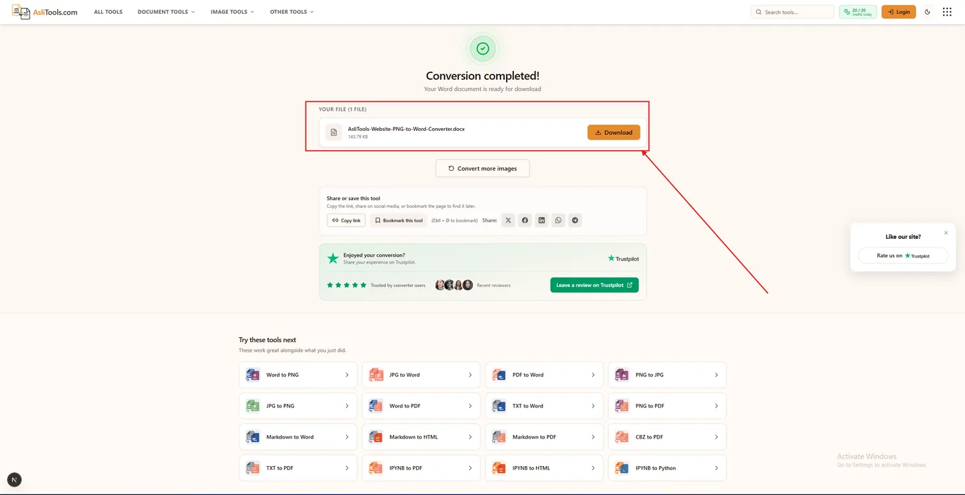 Download the editable DOCX after PNG to Word conversion