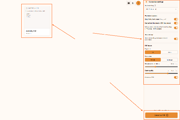 Markdown-Parsing- und PDF-Layout-Einstellungen im Markdown-zu-PDF-Konverter wählen