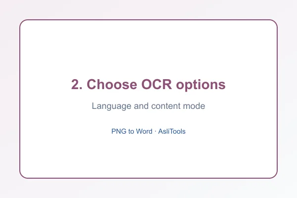 Choosing OCR language and content mode for PNG to Word