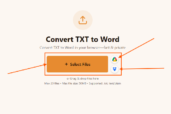 Een TXT-bestand uploaden naar de TXT naar Word-converter