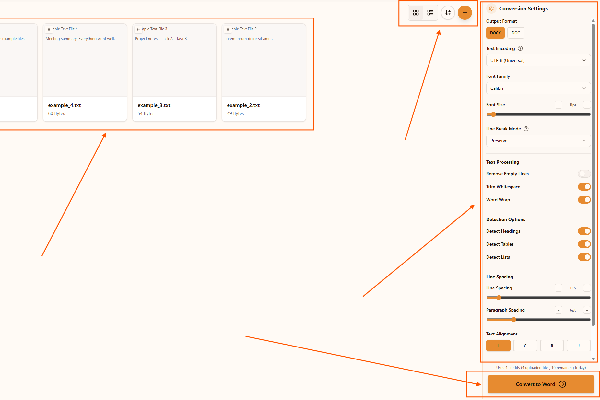 DOCX-uitvoerformaat en conversie-instellingen selecteren in de TXT naar Word-converter